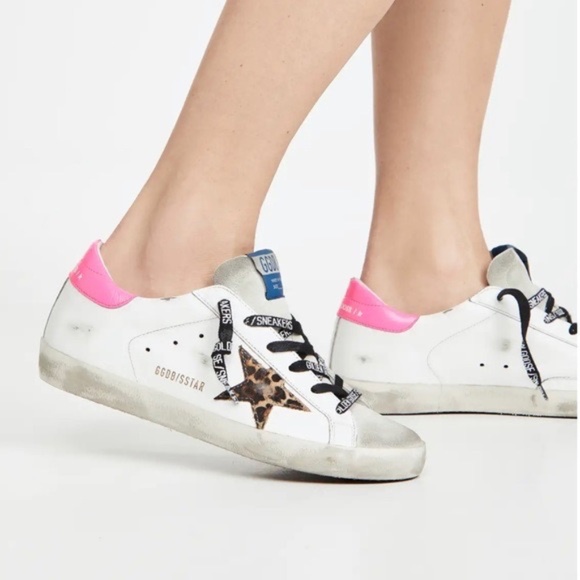 Golden Goose Superstar Leopard Star Hot Pink Tab Size 37 Like New! - Picture 1 of 17
